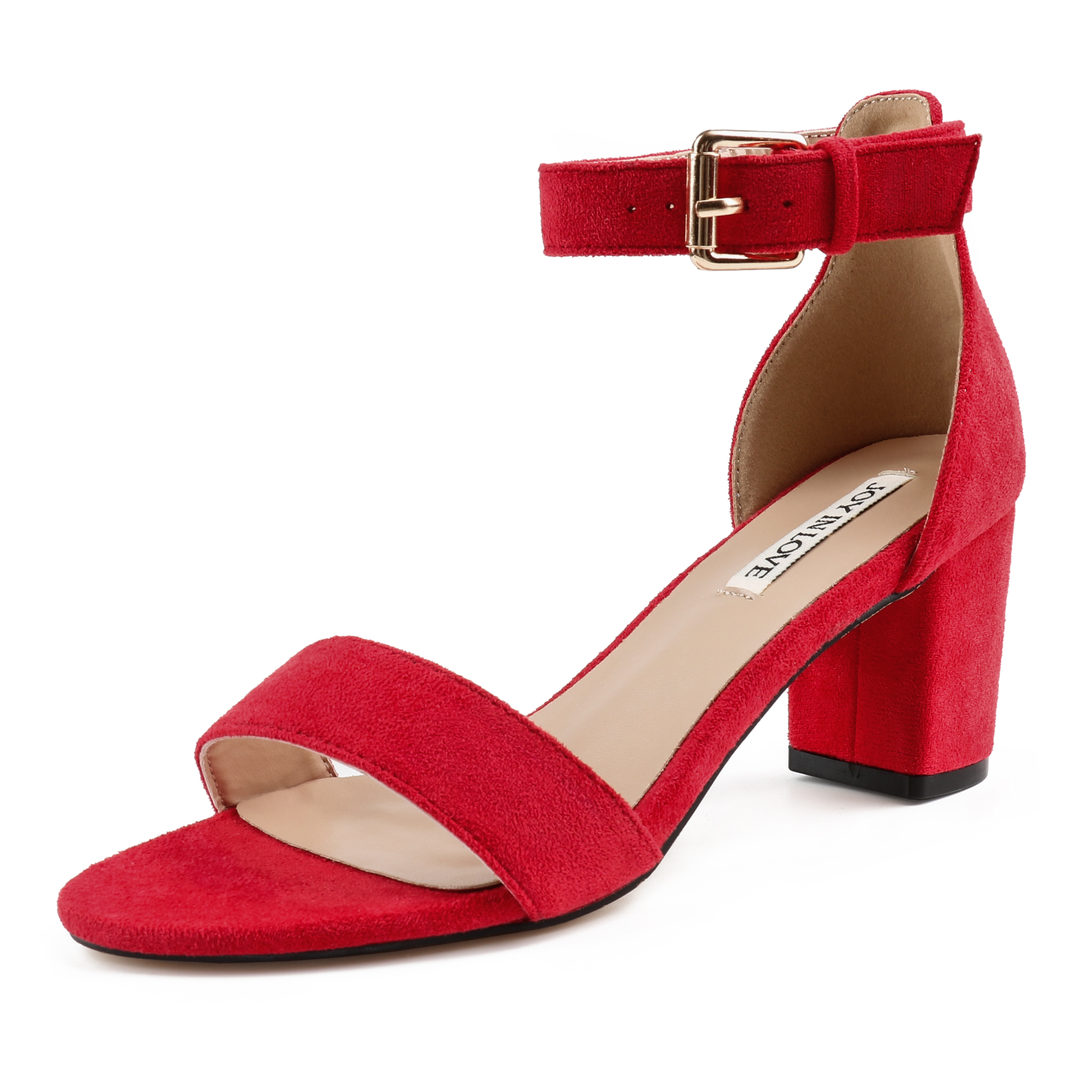 3.54"  Women's Ankle Strap Pumps Block Heel Open Toe Suede Sandals Summer Shoes-MERUMOTE