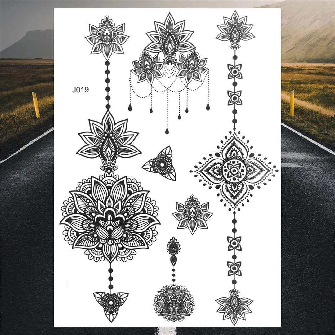 Henna Pendant Temporary Tattoos For Women Undertboob Girls Realistic Butterfly Rose Flower Fake Tattoo Sticker Chest Tatoos