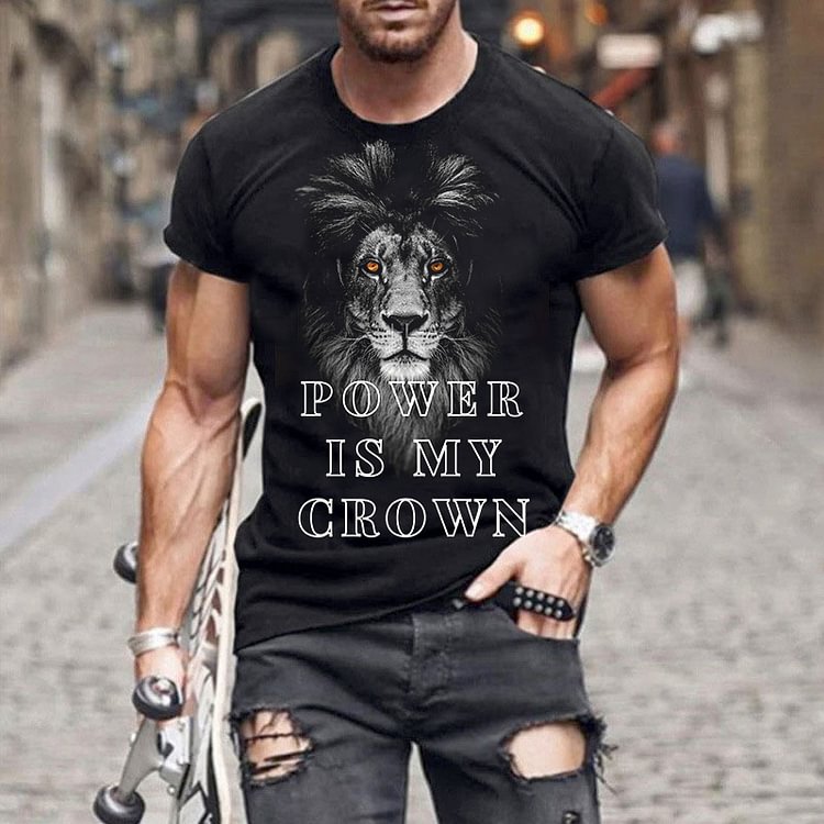 BrosWear Men's  Lion Casual Short Sleeve  T-Shirt