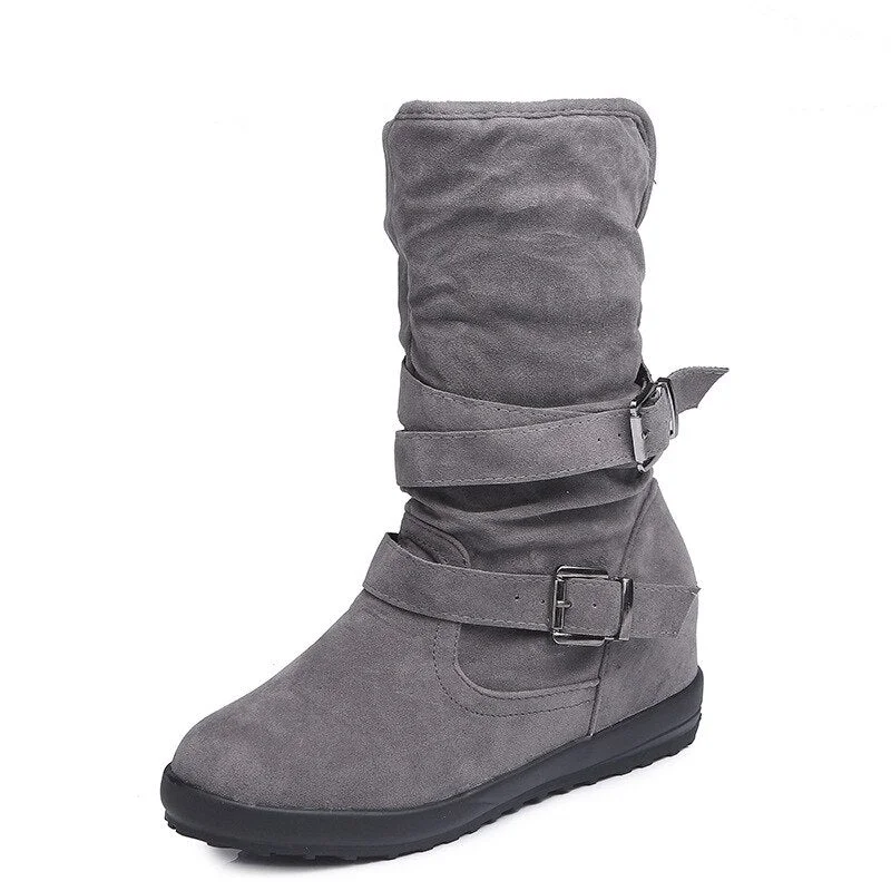 2019 popular European and American large snow boots women's flat sole Plush nude boots sell new women's shoes quickly
