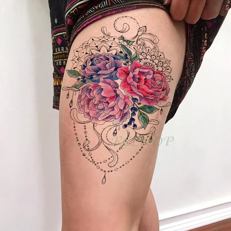 Sdrawing Temporary Tattoo Sticker peony flower diamond necklace fake tatto flash tatoo stickers art tattoos for girl women men