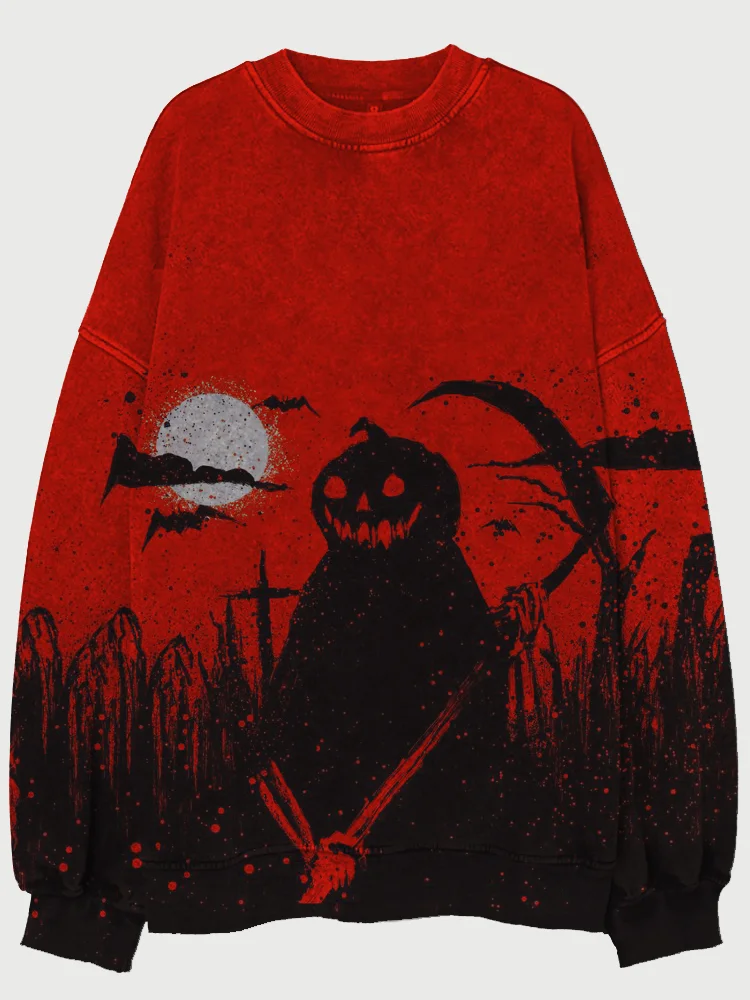 Broswear Vintage Halloween Pumpkin Ghost Art Washed Sweatshirt