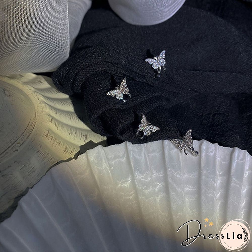 925 Silver Butterfly Earrings No Piercing Ear Clips Female Ear Studs Jewelry