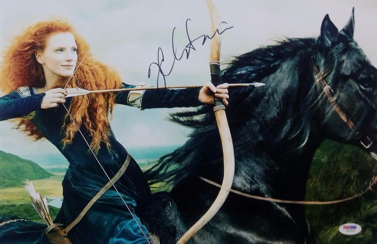 Jessica Chastain Signed Disney's Brave 11x17 Photo Poster painting Auto Autograph PSA Y10943