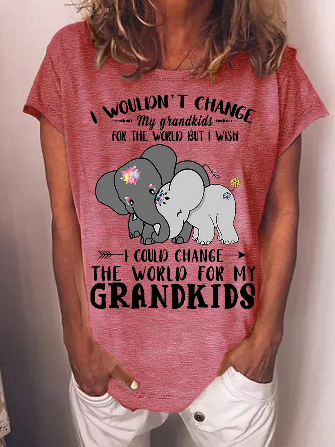 I Wouldn'T Change My Grandkids For The World But I Wish I Could Change The World For My Grandkids Elephants T-Shirt