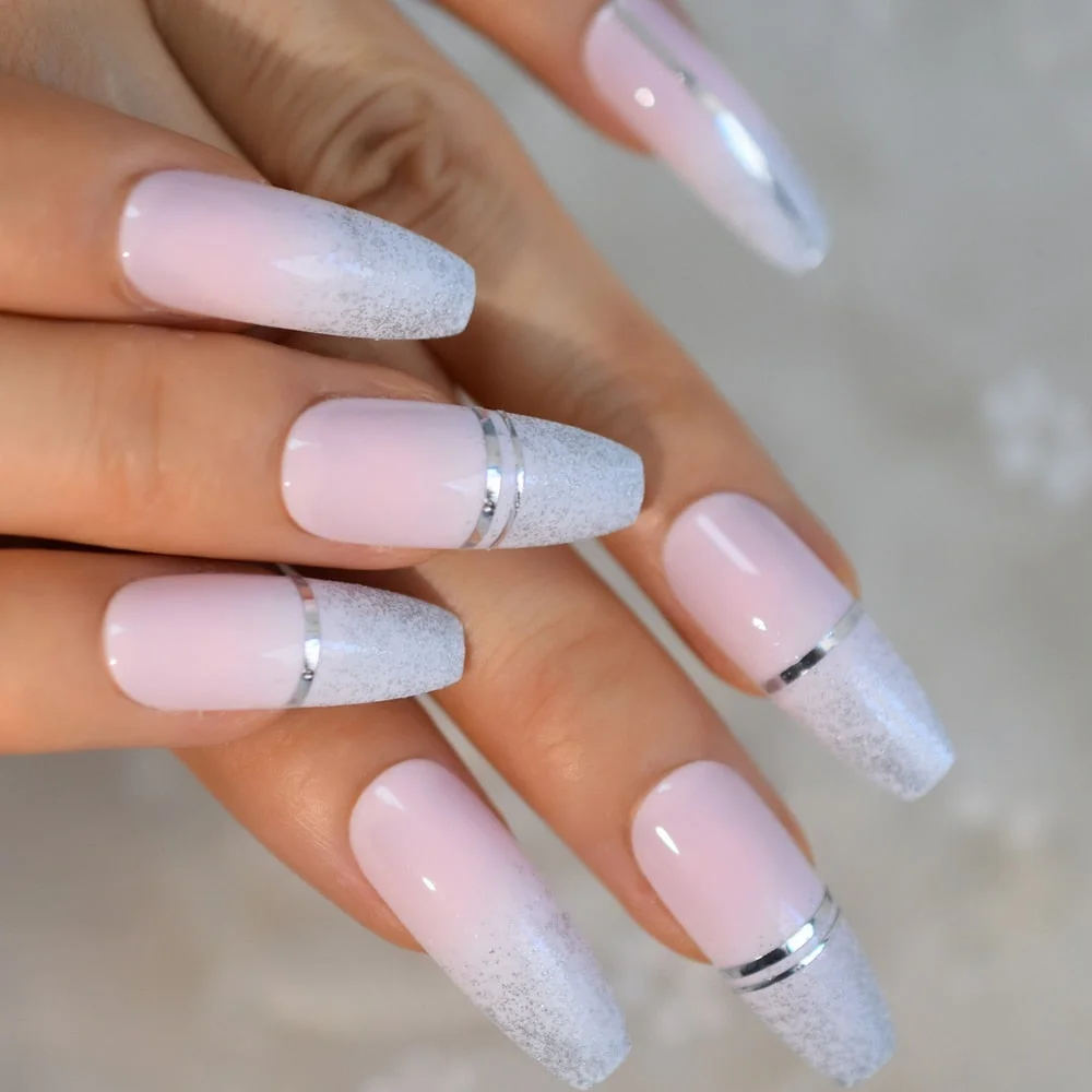 Long Ballerina Pre-designed Fake Nails Matte Butterfly Press On Nails Decal Coffin Shape Purple False Nail-Nail Inspo