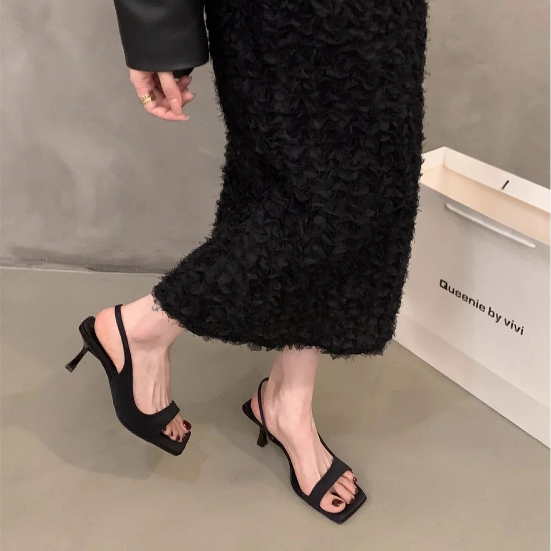 Churchf Churchf High Heel Black French Open Toe Sandals Fairy Shoes 2024 New Summer Temperament With Skirt Roman Shoes