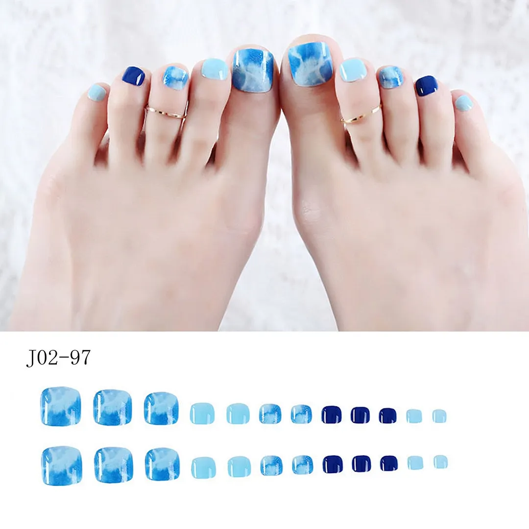 24pcs Luxury Full Fake Toe Nail Rhinestone False Nails Finished Manicure Flash Drill Wine Red Foot Nail Art for Summer Barefoot-Nail Inspo