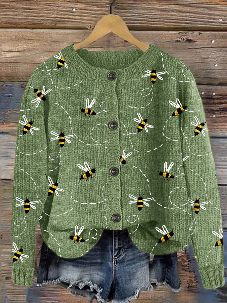 Comstylish Flying Bees Embroidery Pattern Cozy Cardigan