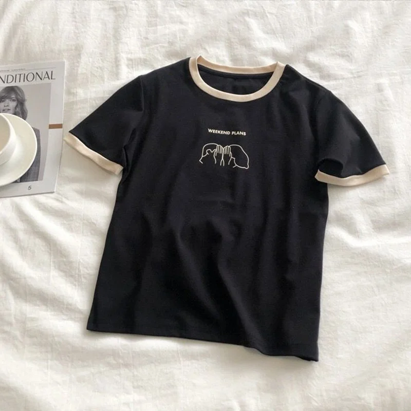 Uveng Uveng Slim Short-Sleeved T-Shirt Women 2024 Summer New Bottom Shirt Students Casual Korean Version Jacket Women's Wear