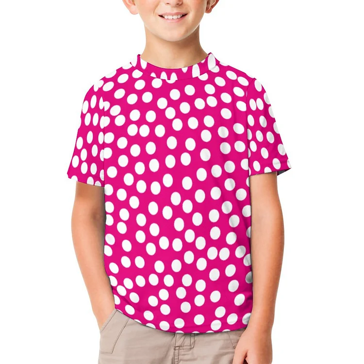 Fuchsia Red Random Scattered Whimsical Polka Dot Boys Girls T-Shirts Kids Casual All over Print Graphic Short Sleeve 3D Tee - Heather Prints Shirts