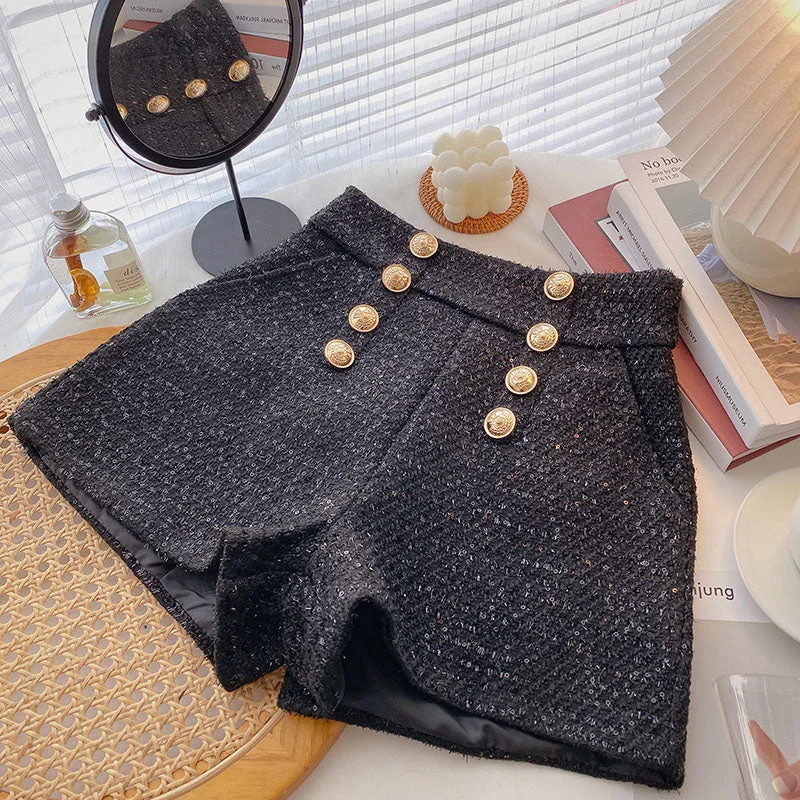 Ashgaily New High Waist Shorts Women Streetwear Shorts With Button All-Match Wide Leg Bottoms Female