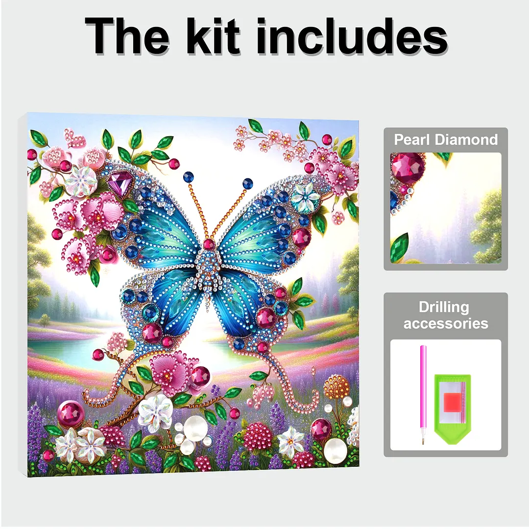Butterfly DIY Special Shape Drill Diamond Art Pearl Painting Kit with Frame 25x25cm Art Craft Pearl Diamond Painting for Adults Beginners Home Decor