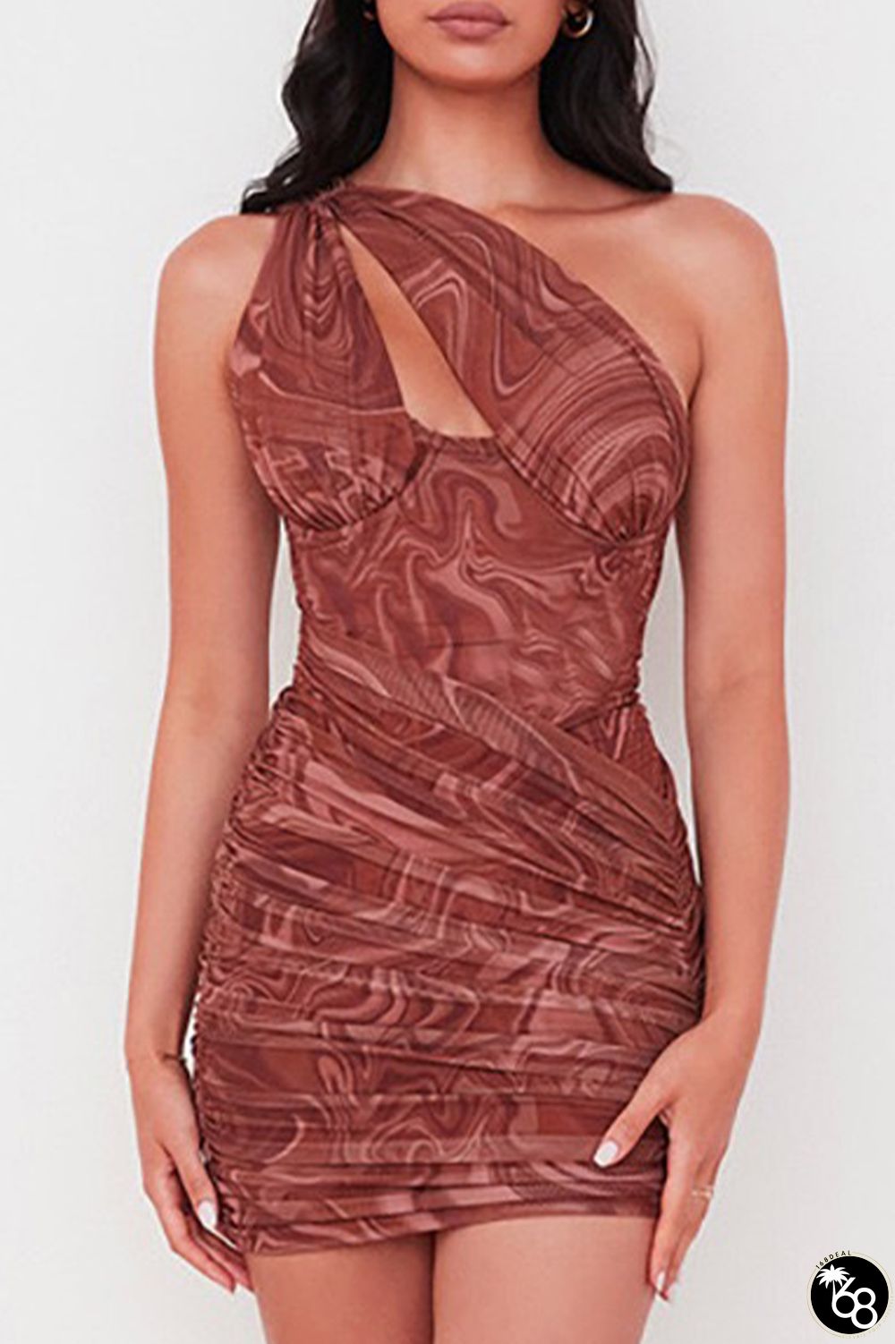 Red Sexy Print Hollowed Out Patchwork Backless Fold Oblique Collar One Step Skirt Dresses | 168DEAL