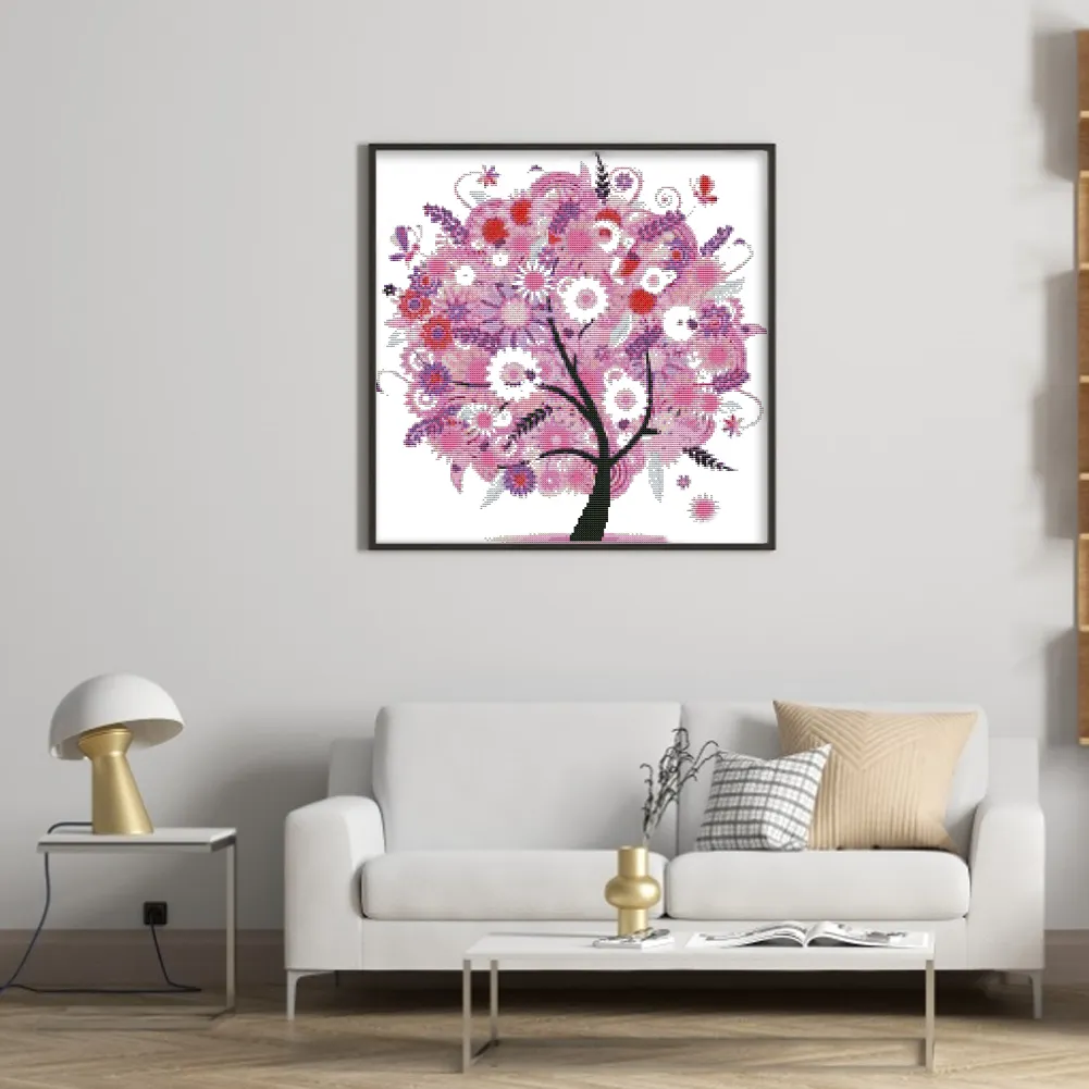 DIY Stamped Cross Stitch 14CT Partial Embroidery 42*42cm - Happy Tree
