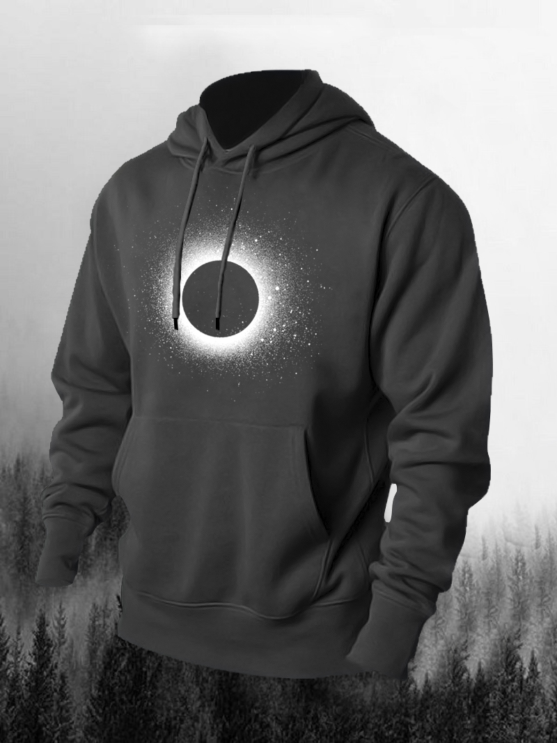 Men's Black Hole Printed Cotton Hoodie