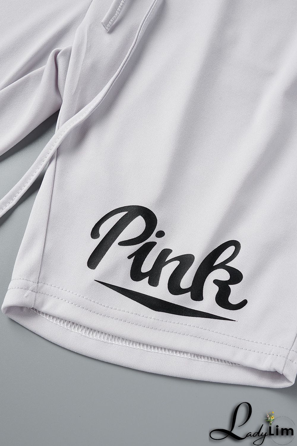 Grey Casual Letter Print Basic O Neck Short Sleeve Two Pieces