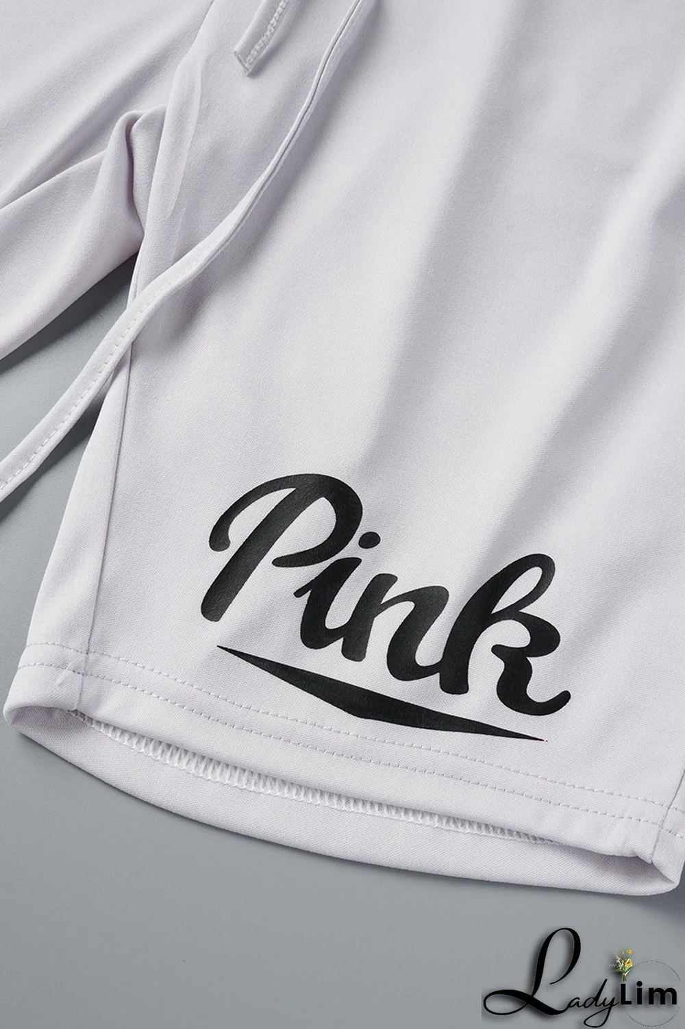 Grey Casual Letter Print Basic O Neck Short Sleeve Two Pieces