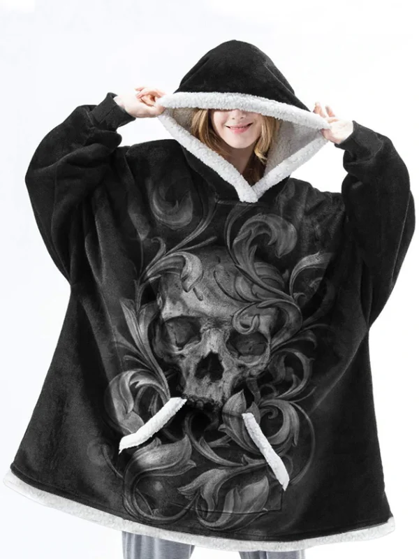 Skull Print Fleece Oversize Blanket Hooded Pajamas Hoodie