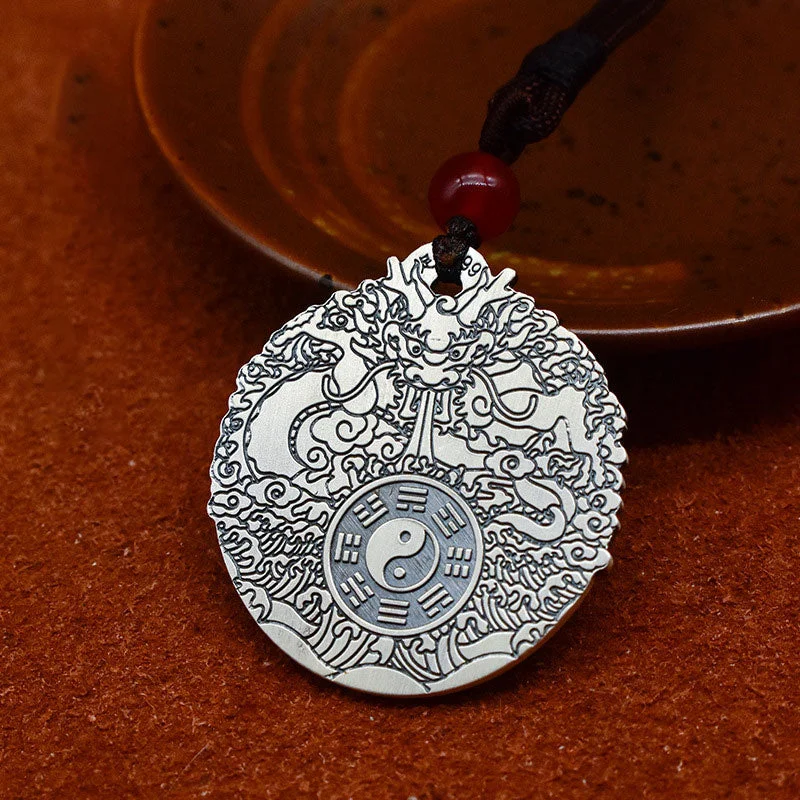 Dragon Yin Yang 999 Sterling Silver Rotatable Luck Necklace Pendant