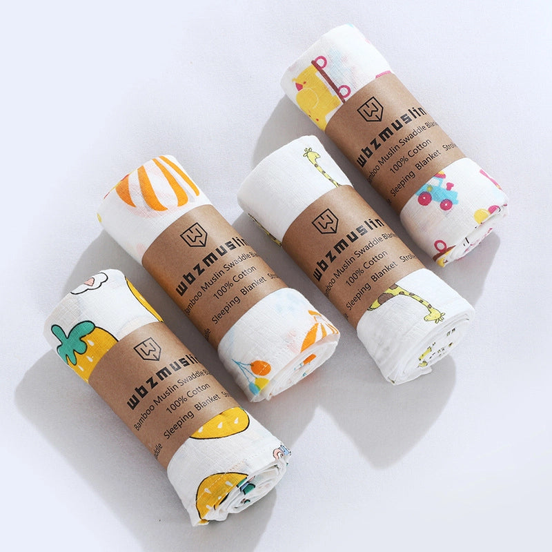 Hot-selling Double-layer Cotton Gauze Wrapping Towel Swaddling Towel Baby Bag Bath Towel Printed Sunshade Cart Cover Blanket