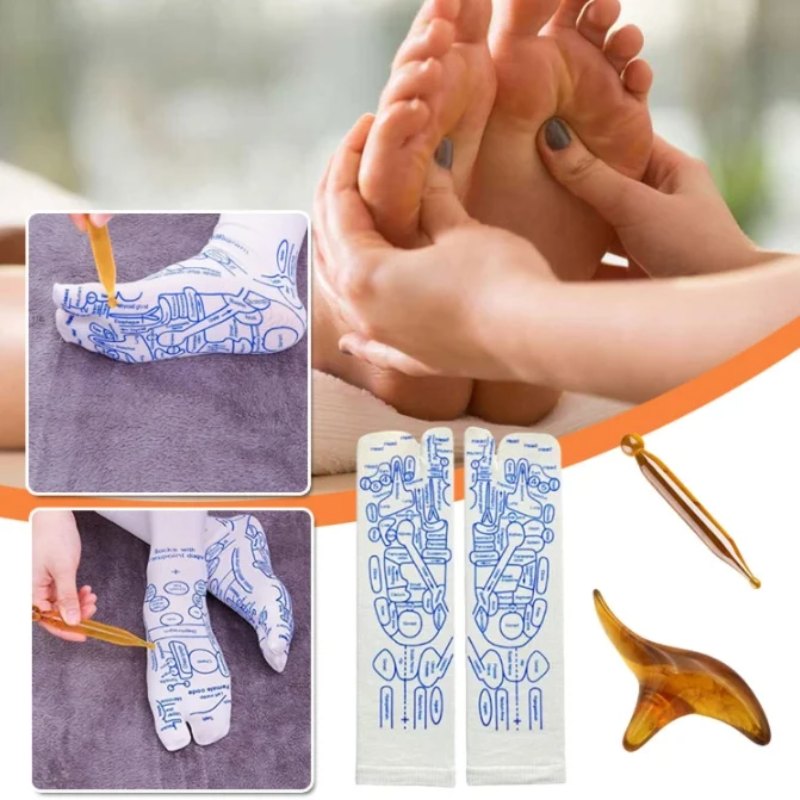 Unique Gift Reflexology Chart Socks with Trigger Point Massage Tool