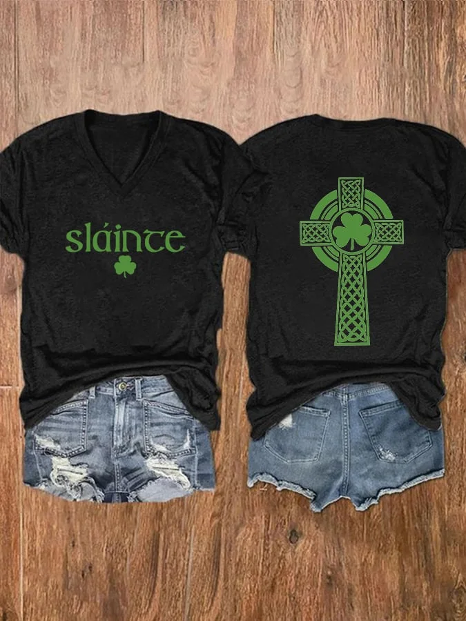 Women's Slaince Print V-Neck Casual T-Shirt  socialshop