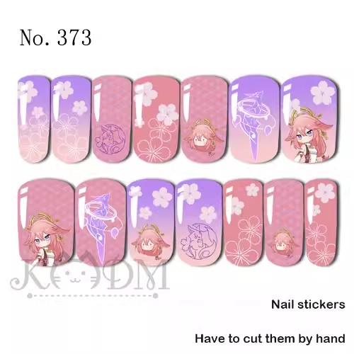 Collectvip Genshin Keqing Ganyu Zhongli Cute Pretty Game Nail Stickers Simple Cartoon Nail Art Accessories Gradient Fashionable Nail Tips