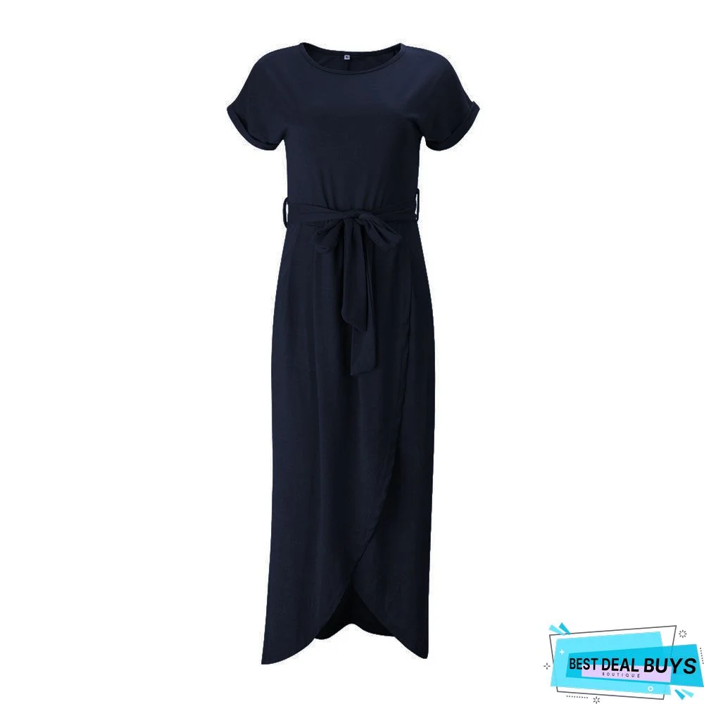 Irregular Dress with Flat Round Neck In Solid Color