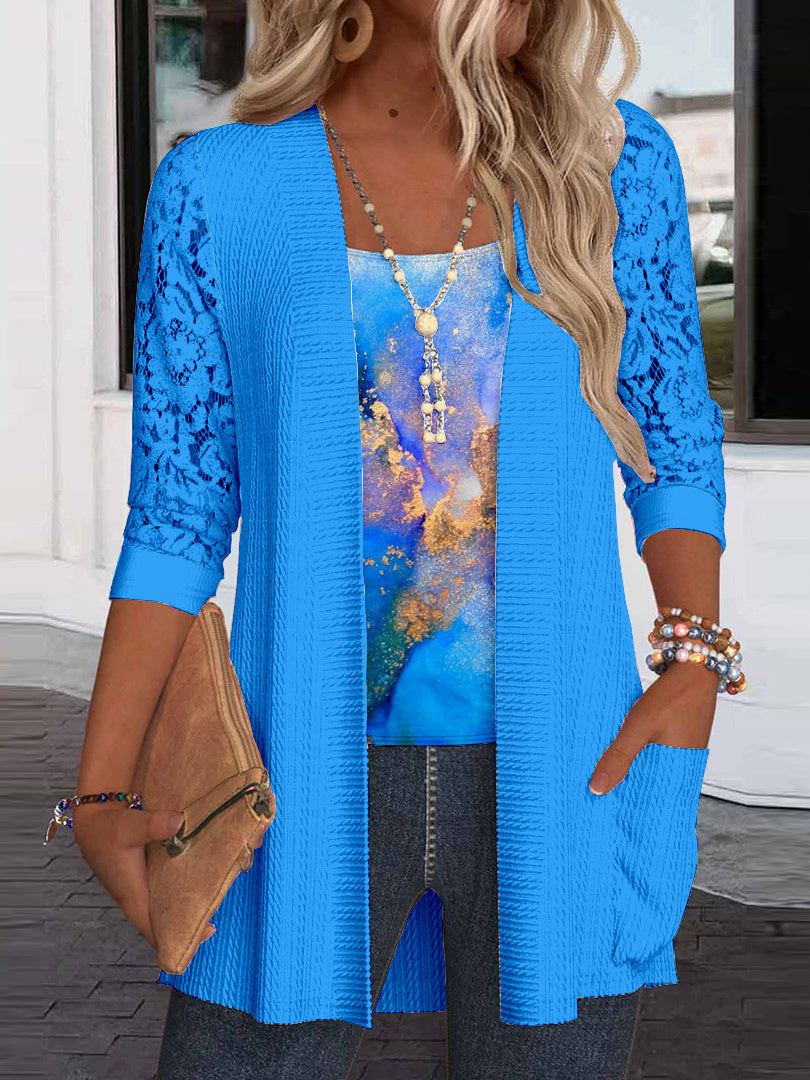 Women Long Sleeve V-neck Graphic Floral Printed Top