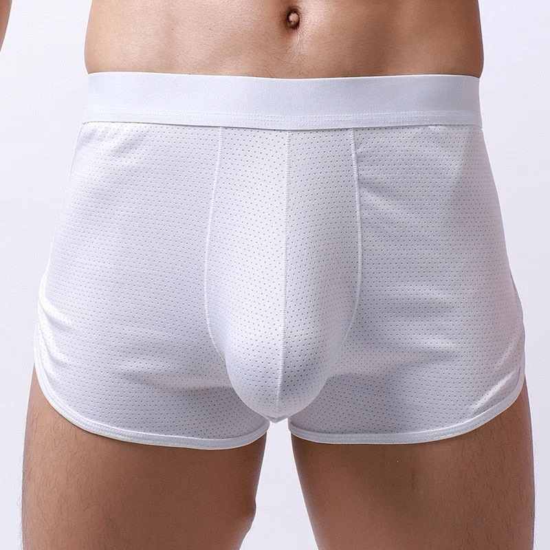 Aonga  Mens Underwear Boxers Mesh Arrow Pants Man Panties Solid Breathable U Convex Pouch Underpants Male Shorts Cueca Masculina