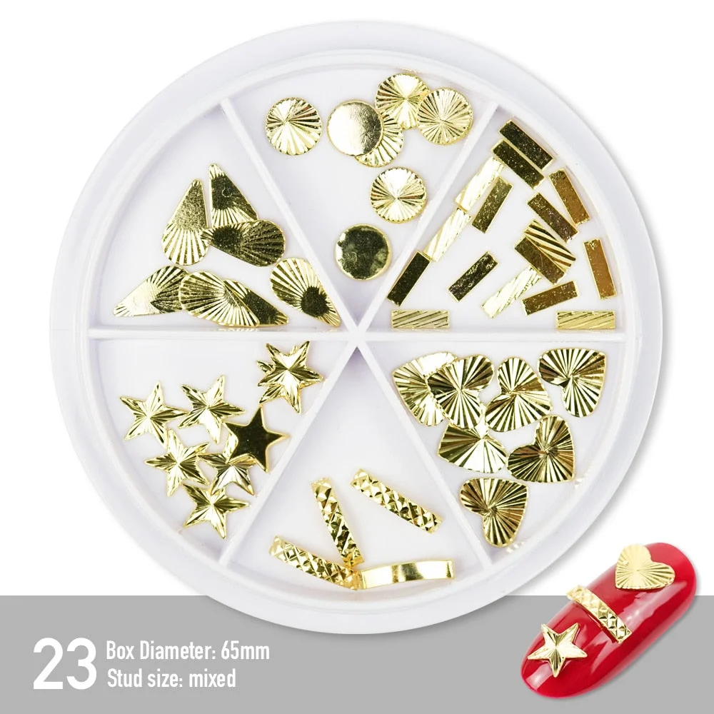 [Beautizon] 6 Grids Mixed Steel Studs Stars moons triangles Charms Nails DIY Accessories Nail Decoration Nail Art Rhinestones