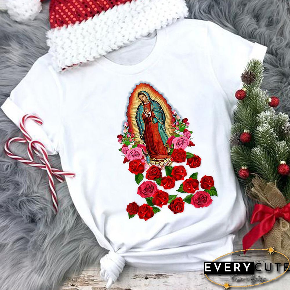 Religious Women Tshirt Cotton Virgin Mary T Shirt Causal Our LadyOf Guadalupe Tshirt Saint Christian Clothes Catholic T Shirts