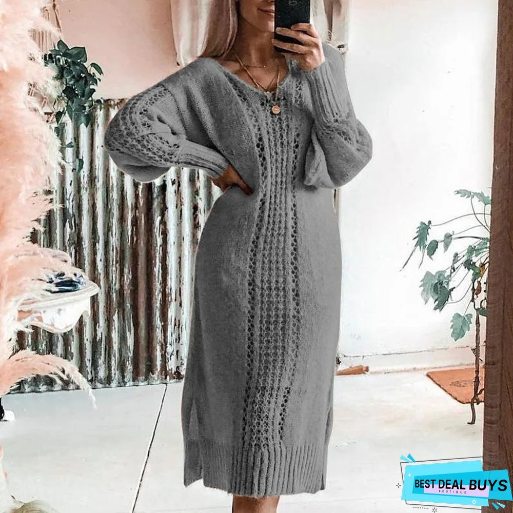 Sexy Cutout Solid Color Sweater Dress
