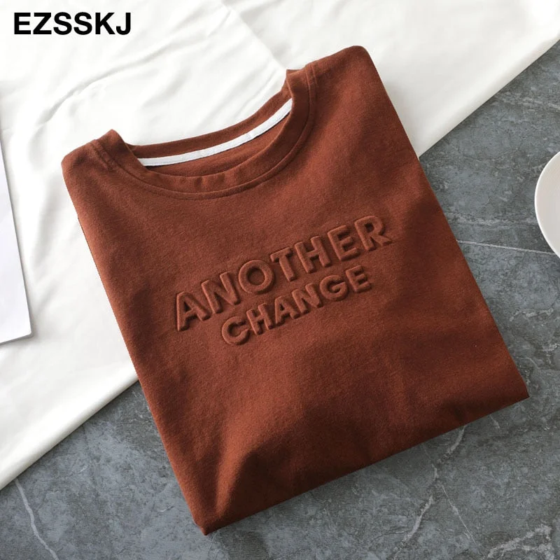 spring summer Women basic 3D Letter T-shirt Casual Loose short sleeve bottom candy color cotton T-shirt  Female Thick Tops