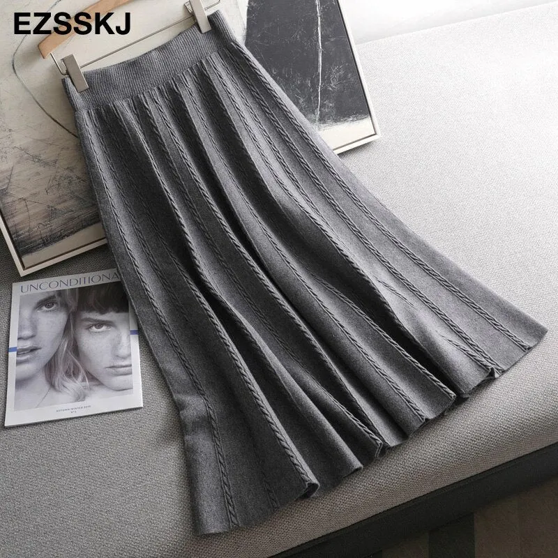 Autumn winter a-line thick SWEATER Skirt Women 2021  good quality  long skirt female elegant Umbrella knit skirt