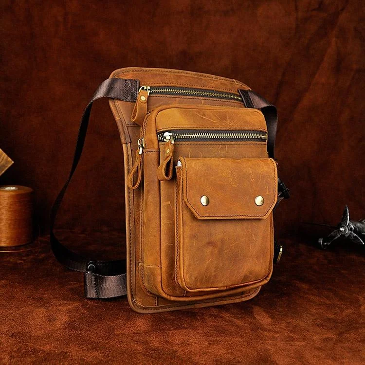 Original Leather Men Design Casual Messenger Shoulder Sling Bag Fashion Multifunction Waist Belt Pack Drop Leg Bag Pouch