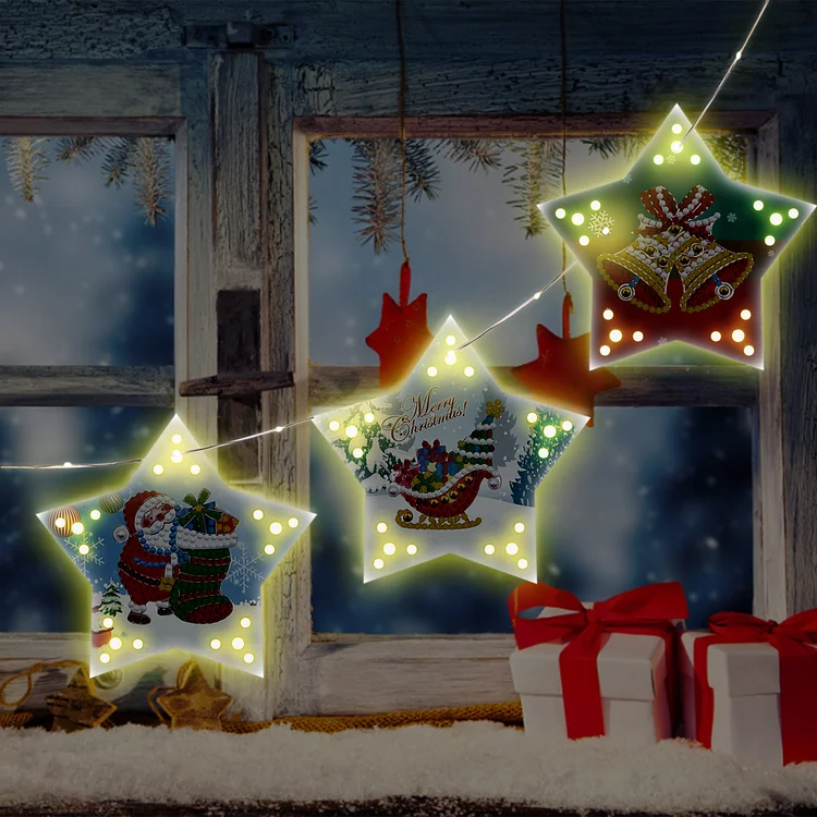 5D DIY Diamond Painting Christmas Tree Ornaments LED Hanging Star