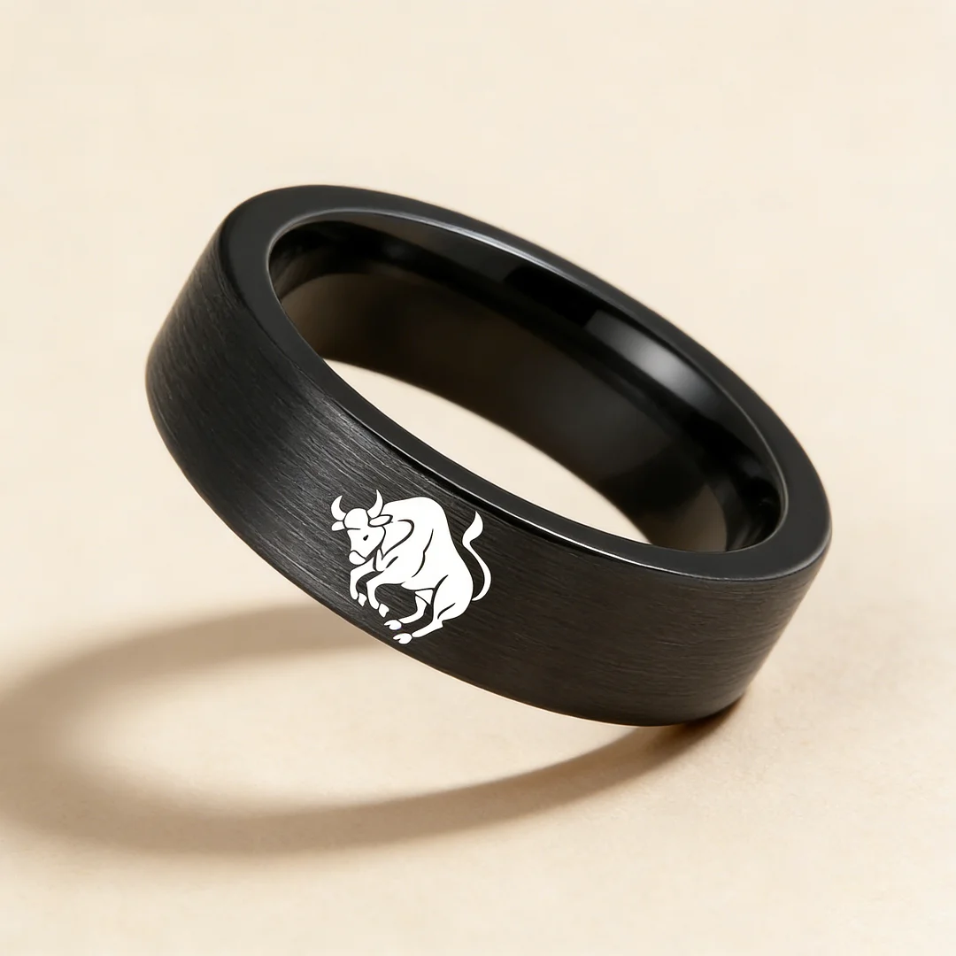 Taurus Tungsten Carbide Ring Black Flat Wedding Bands Comfort Fit Men and Women 4MM 6MM 8MM