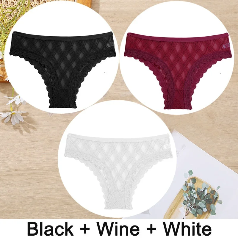 3PCS/Set Women Panties Sexy Underwear Lace Panties Lingerie Female Floral Lace Briefs Perspective Finetoo Design Ladies Pantys