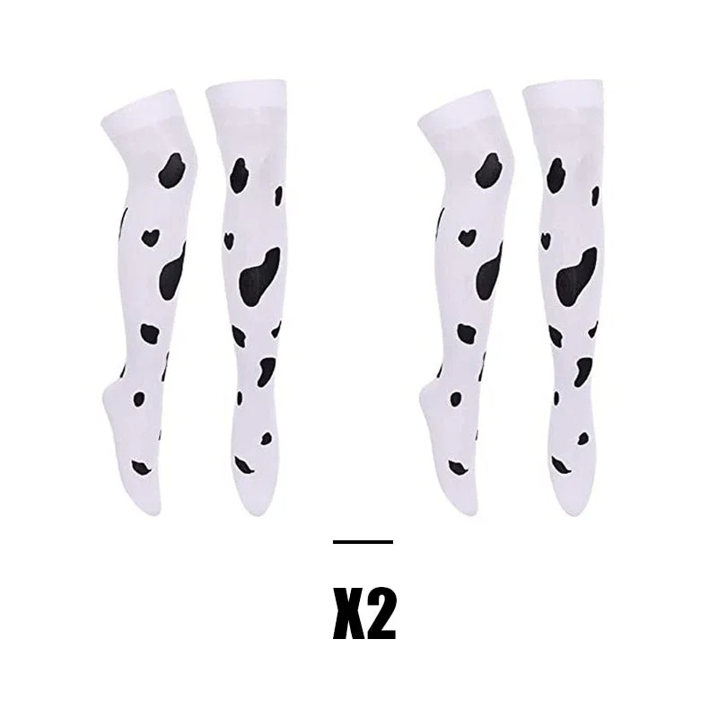 2Pcs Women's Long Thigh High Cow Pattern Socks Over the Knee Cosplay Accessories Boot Stocking Leg Warmers Anime Tights New