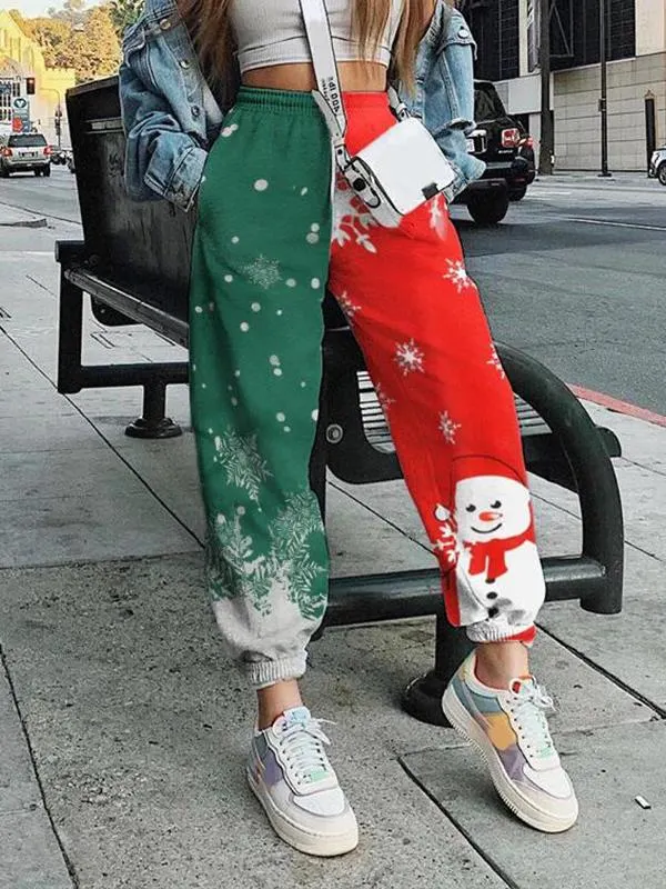 Pants Christmas Snowflake Letter Print Sports Harem Pants for Women
