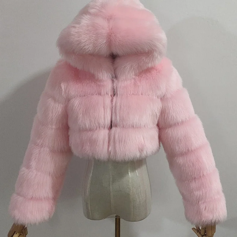 Uveng Fur Imitation Fox Stitching Hooded Long Coats