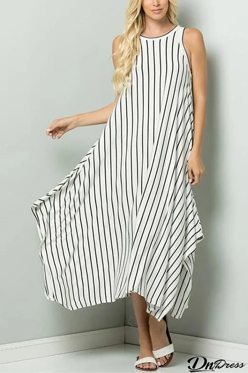 Stripe Sleeveless Maxi Dress