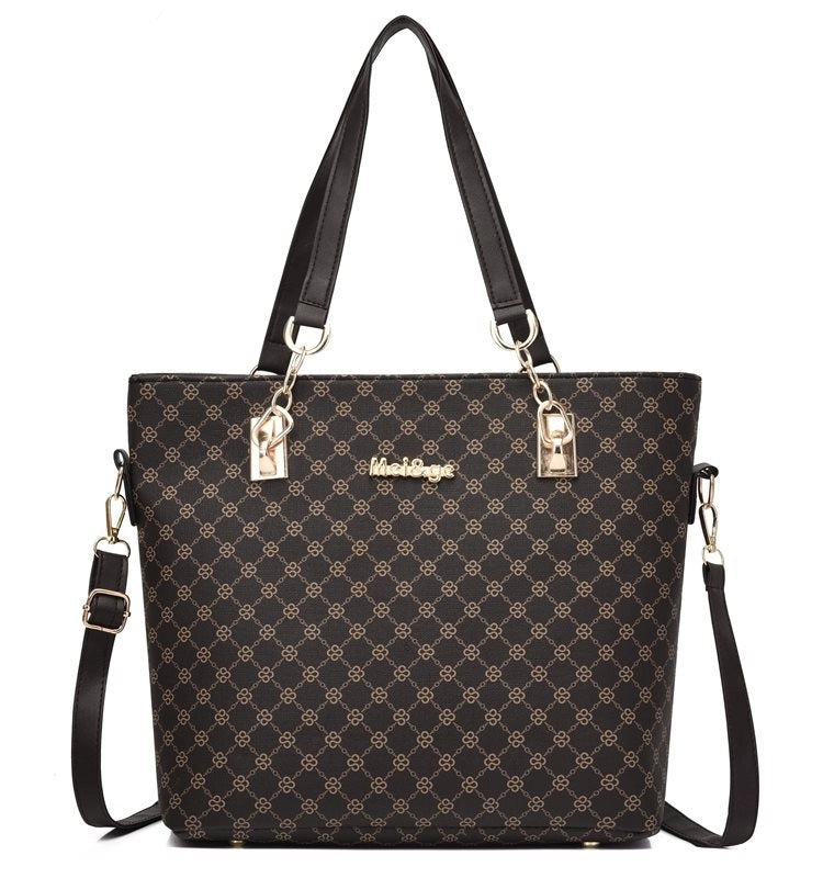 New Large Capacity Bag Six-piece Printed Handbag Black Shoulder Bag Crossbody Bag Mother Bag