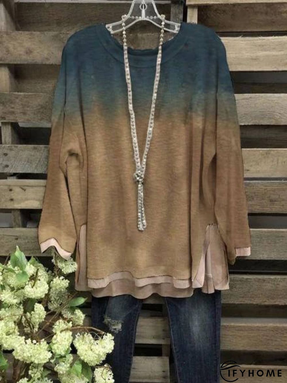 Casual Long Sleeve Crew Neck Printed Tunic Top | IFYHOME