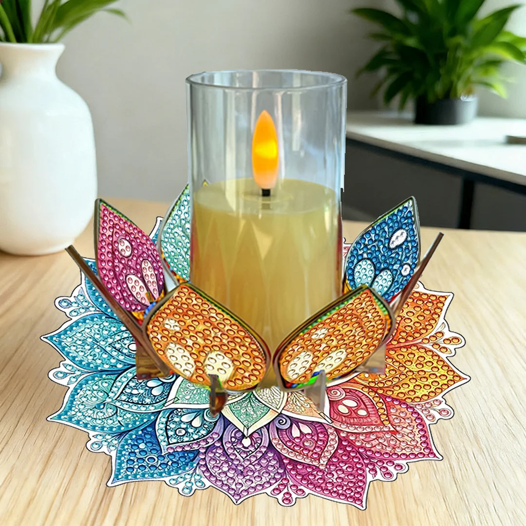 Mandala Lotus-C Acrylic DIY Diamond Painting Candle Holders Without Candles Crystal Painting Tealight Candle Stand Table Centerpiece for Adults Beginners Home Party Decor