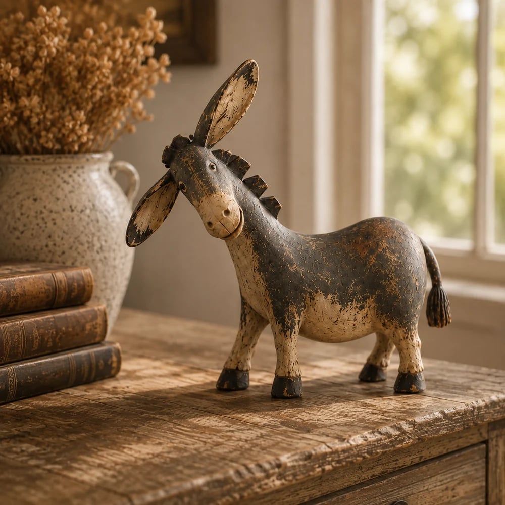Vintage distressed farmhouse donkey statue
