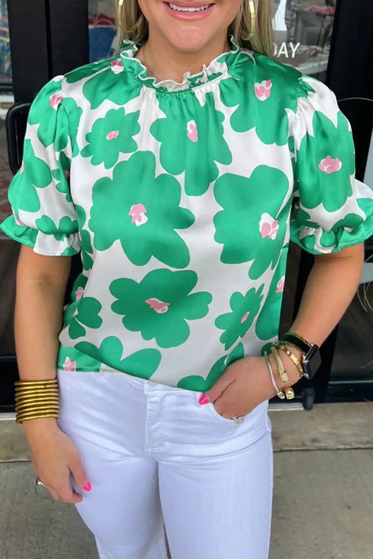 Cate Floral Blouse - Blue/Green