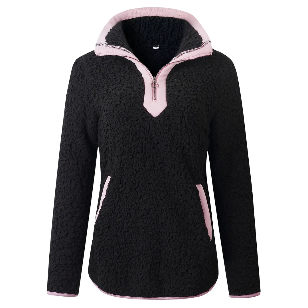 New year autumn and winter zipper pocket high neck long sleeve women's blouse jacket